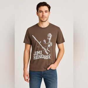 Jimi Hendrix Graphic Band Tee Brown Size L 100% Cotton